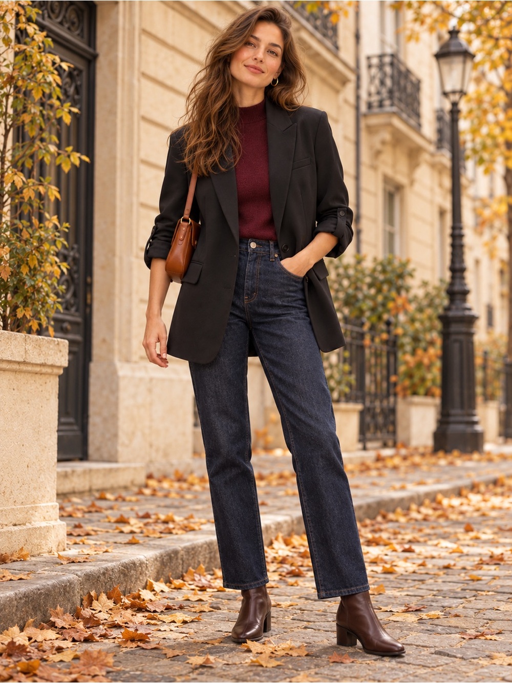 Maeve by Anthropologie Black Roll-Tab Sleeve Tailored Blazer | Size 10 US
